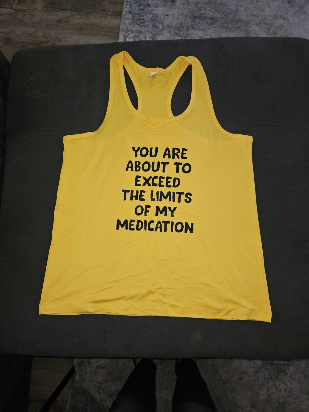 Yellow Graphic Racerback Tank Top with Bold Slogan